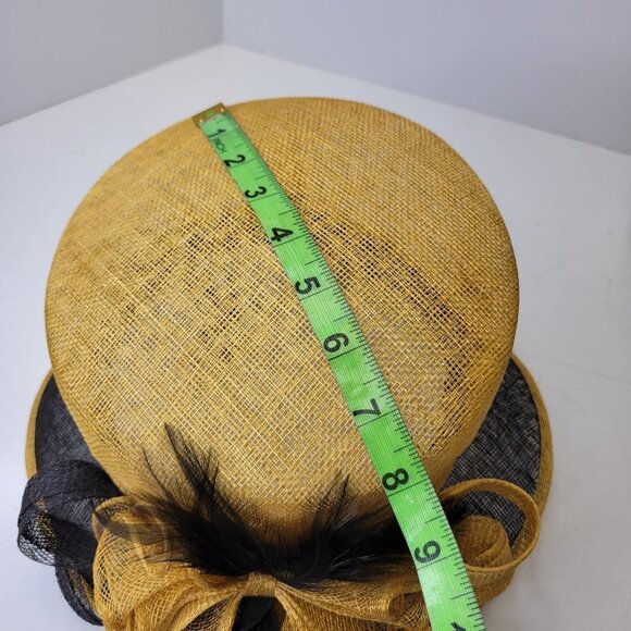 Beige and Black Twist Bow Knot Feathers Structured Sinamay Dress Hat Derby Hat - Picture 12 of 12